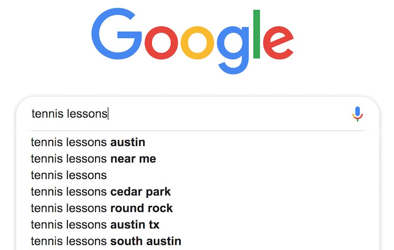 Google search for tennis lessons