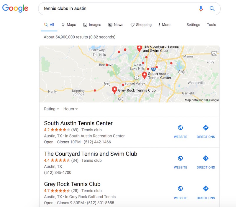 SEO for tennis clubs on Google